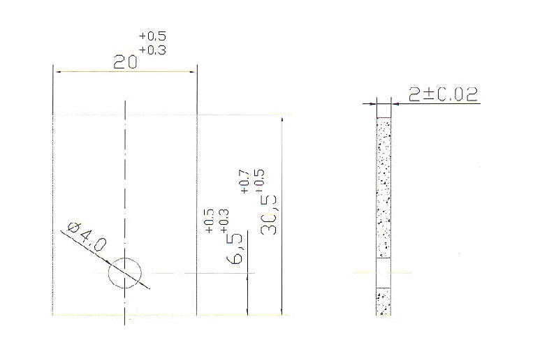 Бланкета проф. 20х30,5х2-ф4.0 mm отверстие внизу