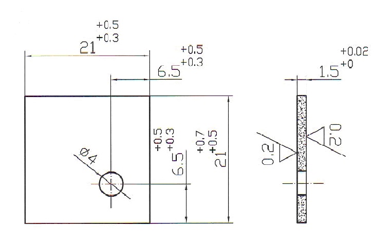Бланкета проф. 21х21х1.5-ф4.0 mm отверстие в углу